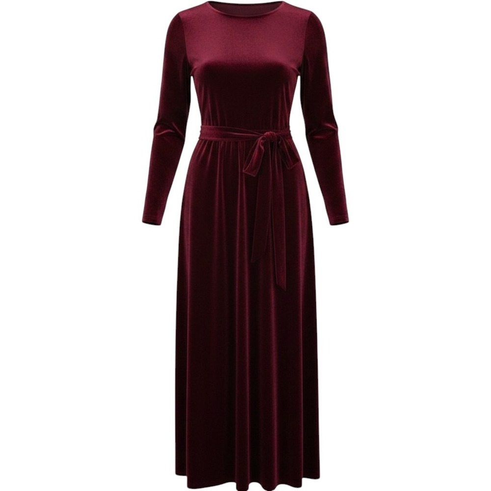Zattcas Womens‎ Velvet Velour Maxi Dress XL Wine Special Event Modest Elegant